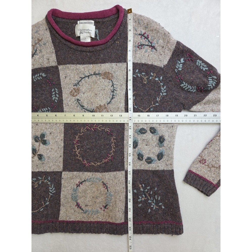 Vtg 2001 Hand Embroidered Sweater Hobbit Forest Cottage Christopher &‎ Banks S - Picture 7 of 11